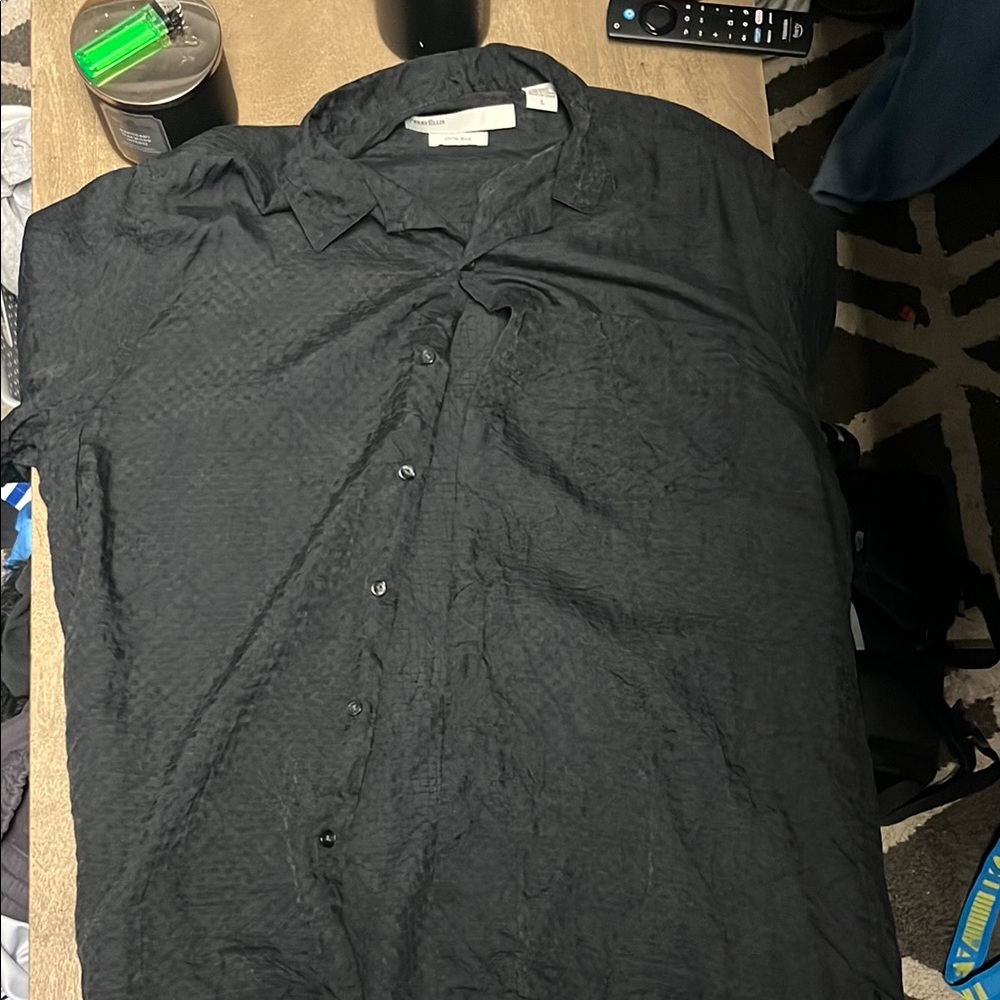 Black Textured Button-Up Shirt
